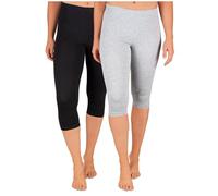 SES Leggings Capri da donna, confezione da 2 pezzi, taglie da 32 a 34 fino a 56 - 58, opachi, leggings da donna elasticizzati a 3/4, in cotone/da donna con vestibilità perfetta, Nero/Grigio Melange,