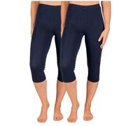 SES Leggings Capri da donna, confezione da 2 pezzi, taglie da 32 a 34 fino a 56 - 58, opachi, leggings da donna elasticizzati a 3/4, in cotone/da donna con vestibilità perfetta, blu navy, 38-40