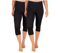 SES Leggings Capri da donna, confezione da 2 pezzi, taglie da 32 a 34 fino a 56 - 58, opachi, leggings da donna elasticizzati a 3/4, in cotone/da donna con vestibilità perfetta, Nero , 38-40