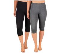 SES Leggings Capri da donna, confezione da 2 pezzi, taglie da 32 a 34 fino a 56 - 58, opachi, leggings da donna elasticizzati a 3/4, in cotone/da donna con vestibilità perfetta, nero/antracite
