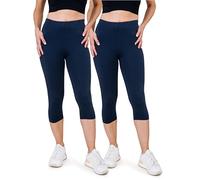 SES Leggings Capri da donna lunghi a 3/4, confezione da 2 pezzi, da 32-34 a 56-58, opachi ed elastici con vita morbida e vestibilità perfetta, cotone con elastan, blu navy, 38-40