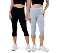 SES Leggings Capri da donna lunghi a 3/4, confezione da 2 pezzi, da 32-34 a 56-58, opachi ed elastici con vita morbida e vestibilità perfetta, cotone con elastan, Nero/Grigio Melange, 54-56