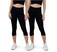 SES Leggings Capri da donna lunghi a 3/4, confezione da 2 pezzi, da 32-34 a 56-58, opachi ed elastici con vita morbida e vestibilità perfetta, cotone con elastan, Nero , 38-40