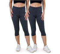 SES Leggings Capri da donna lunghi a 3/4, confezione da 2 pezzi, da 32-34 a 56-58, opachi ed elastici con vita morbida e vestibilità perfetta, cotone con elastan, antracite mélange., 60/62 IT
