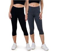SES Leggings Capri da donna lunghi a 3/4, confezione da 2 pezzi, da 32-34 a 56-58, opachi ed elastici con vita morbida e vestibilità perfetta, cotone con elastan, nero/antracite mélange, 38-40
