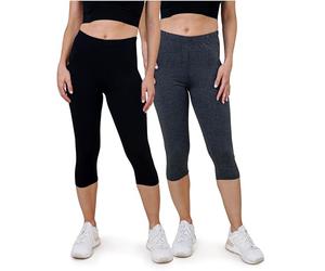 SES Leggings Capri da donna lunghi a 3/4, confezione da 2 pezzi, da 32-34 a 56-58, opachi ed elastici con vita morbida e vestibilità perfetta, cotone con elastan, nero/antracite mélange, 56-58