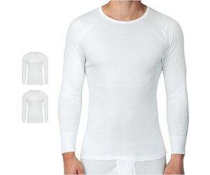SES Maglietta a costine a maniche lunghe da uomo, confezione da 2, S-4XL, in 100% cotone - sottoveste da uomo a maniche lunghe traspirante come sottoveste o camicia da notte o camicia da notte, bianco