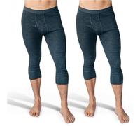 SES Mutande lunghe da uomo, 3/4, confezione da 2 pezzi, con apertura e fascia morbida in 100% cotone, grigio mélange, XXXXL