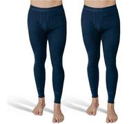 SES Mutande lunghe da uomo a costine sottili, confezione da 2 pezzi, S - 4XL con apertura e vita morbida in cotone/comode mutande da uomo, a gamba lunga, Blu marino, S