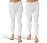 SES Mutande lunghe da uomo a costine sottili, confezione da 2 pezzi, S - 4XL con apertura e vita morbida in cotone/comode mutande da uomo, a gamba lunga, bianco, S