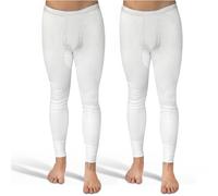 SES Mutande lunghe da uomo a doppia coste, confezione da 2 pezzi, S-4XL, con apertura e vita morbida in cotone/comode mutande da uomo, a gamba lunga, bianco, L