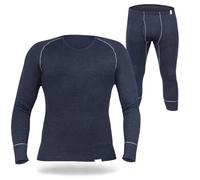SES Set intimo termico da uomo, 3/4, lungo, in 75% cotone e 25% poliestere, traspirante e durevole, biancheria intima termica con apertura per uomo/biancheria intima termica per calore e comfort, Blu