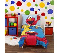 Sesame Street Best Friends - Set di biancheria da letto per bambini, 4 pezzi, con piumino, lenzuolo con angoli, lenzuolo superiore, federa reversibile, blu, rosso, giallo, verde