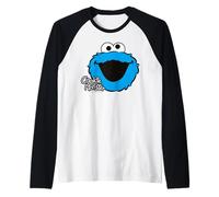 Sesame Street Cookie Monster Big Face Cookies Posa Classica Maglia con Maniche Raglan