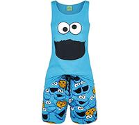 Sesame Street Cookie Monster - Face Donna Pigiama Blu 100% Cotone