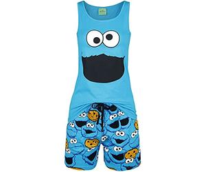 Sesame Street Cookie Monster - Face Donna Pigiama Blu 100% Cotone