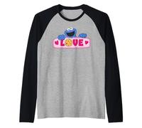Sesame Street Cookie Mostro Amore San Valentino Cuore Divertimento Retro Maglia con Maniche Raglan