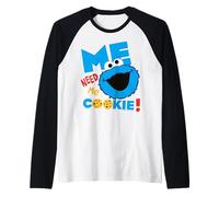 Sesame Street Cookie Mostro Grumpy Affamato Divertimento Classico Posa Maglia con Maniche Raglan