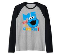 Sesame Street Cookie Mostro Grumpy Affamato Divertimento Posa Classico Maglia con Maniche Raglan