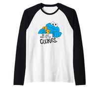Sesame Street Cookie Mostro LOL Qui per I Biscotti Retro Maglia con Maniche Raglan