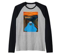 Sesame Street Cookie Mostro Urlo Parodia Munch LOL Classico Maglia con Maniche Raglan