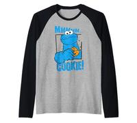 Sesame Street Cookie Mostro Yummy Cookies Happy Pose Retro Maglia con Maniche Raglan
