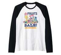 Sesame Street Vintage Fruit Elmo, Cookie Monster, Big Bird Maglia con Maniche Raglan