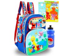 Sesame Street Zaino per bambini - Bundle con zaino da scuola da 40,6 cm con libro da colorare Elmo More Plus, bottiglia d'acqua | Zaino Sesame Street per la scuola
