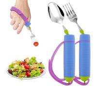 Sesaver Adaptive Utensils - Set di cucchiai e forchette con cinturino in silicone regolabile e manico antiscivolo, girevole a 360°, utensili da cucina adattivi per anziani disabili, artrite e morbo di