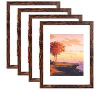 SESEAT 11x14 Bilderrahmen, 4er-Pack, Anzeigebilder 8x10 mit Matte oder 11x14 ohne Matte, Wandmontage, Fotorahmen, rustikales Braun