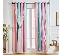 SeseBee Tende per camera da letto per ragazze a 2 pannelli, finestre per cameretta per bambini, tende oscuranti, a forma di stella, tende con occhielli (Rosa Viola Verde, 2P ×L132×A160 cm)