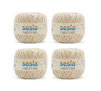 SESIA filato CABLE' 5 BIO 4 gomitoli da 50gr 335 mt Ferri 1-1,5 Uncinetto 1,25 in 100% Cotone Pettinato Gasato Mercerizzato Biologico (0052 Ecru,4 Gomitoli)