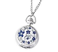 Sessleger Coppia Moda Quarzo Retro Lotus Fiore Blu Orologio Da Tasca,