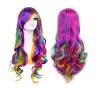 Sessleger Lady Rainbow - Parrucca lunga e riccia da 70 cm, per Cosplay, Costume, Festa, con finitura curata e