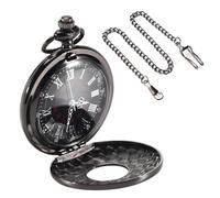 Sessleger Retro Steampunk Nero Romano Numerali Collana Quarzo Pendente Orologio Da Tasca Regalo, Nero