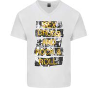 Sesso Droga & Rock & Rotolo Chitarra Musica Erba Uomo Scollo A V Cotone T-Shirt