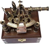 Sestante nautico in ottone antico con scatola di legno per uso astronomico strumento di navigazione navale bussola sestante celeste con due telescopio di osservazione extra/strumento di storia