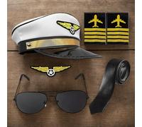 Sesto di costume pilota da 5 pari | Outfit del ruolo del capitano | Costume da sole da sole Captain Hat | Con fascia da braccio tie | Per adulti adolescente cosplay vestita