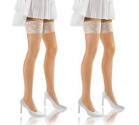 sesto senso 2 Paia Calze a Rete Autoreggenti Donna Sexy Lingerie 1/2 XS-S Bianco