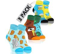 sesto senso 3 paia Calze Corti Divertenti in Cotone Calzini Pazzi Colorati Fantasia Donna Uomo Funny Socks Birra e Acqua Kiwi Elefante e arachidi 43-47 SNACKS