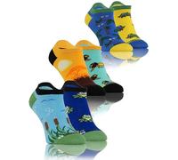 sesto senso 3 paia Calze Molto Corti Divertenti in Cotone Calzini Pazzi Colorati Fantasia Donna Uomo Funny Socks Animali Leone Camaleonte Rana 43-47 Animals 2