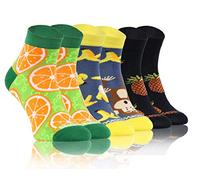 sesto senso 3 Paia Calzini Fantasia Divertenti Corti Colorato Pazzi Cotone Donna Uomo 43-46 3 Frutta Banana Ananas Arancia