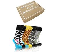 sesto senso 4 paia Calze Lunghe Divertenti in Cotone Calzini Pazzi Colorati Fantasia Donna Uomo Funny Socks Mucca Cane Giraffa Panda 43-46 ANIMALS