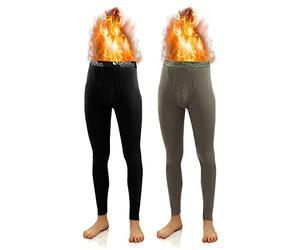 sesto senso Calzamaglia Lunga Uomo Cotone 2 Pack Biancheria Intima Pantaloni Termici Funzionali (XL, Nero/Verde - Khaki)