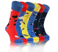 sesto senso Calzini Pazzo Funky Happy Divertente Colorato Cotone Donna Uomo 3 Paia Fantasia Dispari Ufo Pecore Ingoiare Uccello 35-38 3 Mish Mash