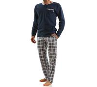 sesto senso Pigiama Uomo Cotone Lungo 100% Cotone Biancheria Invernale da Notte Pigiami Due Pezzi Lingerie Maniche Lunghe Pantaloni Lunghi L Blu Scuro