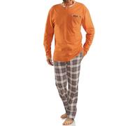 sesto senso Pigiama Uomo Cotone Lungo 100% Cotone Biancheria Invernale da Notte Pigiami Due Pezzi Lingerie Maniche Lunghe Pantaloni Lunghi XL 2576/26 Orange Arancione