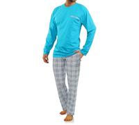 sesto senso Pigiama Uomo Cotone Lungo 100% Cotone Biancheria Invernale da Notte Pigiami Due Pezzi Lingerie Maniche Lunghe Pantaloni Lunghi