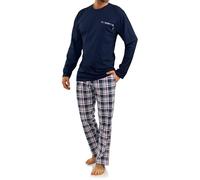 sesto senso Pigiama Uomo Cotone Lungo 100% Cotone Biancheria Invernale da Notte Pigiami Due Pezzi Lingerie Maniche Lunghe Pantaloni Lunghi