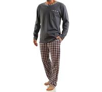 sesto senso Pigiama Uomo Cotone Lungo 100% Cotone Biancheria Invernale da Notte Pigiami Due Pezzi Lingerie Maniche Lunghe Pantaloni Lunghi L Grafite